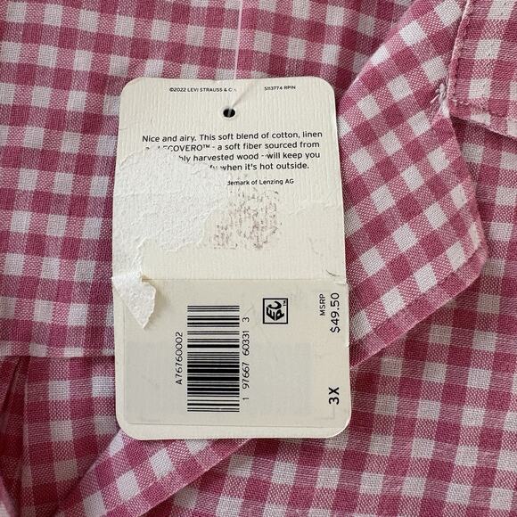 Levi's Women’s Resort Pink and White Gingham Button Down Short Sleeve Shirt 3X - Picture 7 of 12